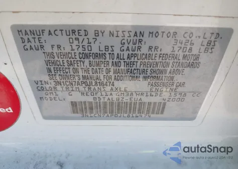 2018 Nissan Versa 1.6 Sv из США, поврежденный, VIN 3N1CN7AP0JL816474